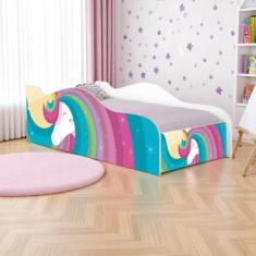 Mini Cama Fun Unicórnio Arco Íris Infantil Com Colchão - Kids Mobili