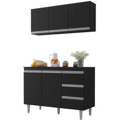 Balcão De Pia E Aéreo Cozinha 120 Cm Preto Sem Tampo