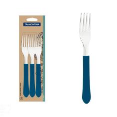 Conjunto de Garfos de Mesa Tramontina Leme com Lâminas em Aço Inox e Cabos de Polipropileno Azul Oceano 3 Peças Tramontina