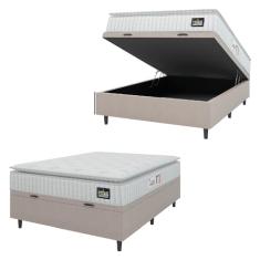 Cama Box Baú Colchão Casal Espuma D45 Lazio Pillow Top 138x188x70cm Branco/Bege Hellen - Suporta até 120kg por Pessoa
