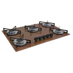 Fogão Cooktop Premium 5 Bocas Ultra Chama Amadeirado Escuro - Chamalar