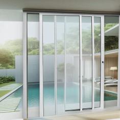 Porta de Correr Panoramica Laminada 210x200cm 3 Folhas Moveis Branco