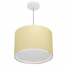 Lustre Pendente Cilíndrico Duplo Md-4286 Cúpula em Tecido 40x30cm Algodão Crú - Bivolt