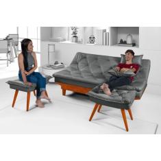 Sofá Cama Caribe Em Material Sintético + Duas Banquetas - Essencial Es