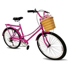 Bicicleta Aro 26 retrô tipo ceci cesta 6 marchas mary pink