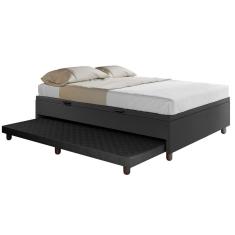 Base Cama Baú Casal Com Cama Auxiliar C/colchão Conjugado Corino - Skybox Cor Preto