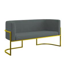 Sofá Namoradeira 2 Lugares Moderna Base Metal Gold Balaqui Cinza