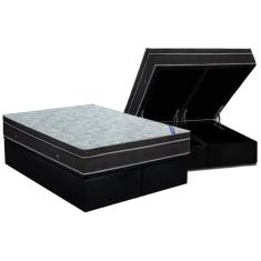 Cama Box Baú King: Colchão Molas Bonnel Ortobom Nanolastic Light + Base Crc Suede Black (186x198)