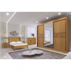 Guarda Roupa Casal Los Angeles Ripado Cinamomo 3 Portas com Espelho 6 Gavetas MDF Cinamomo