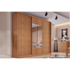 Guarda Roupa Casal Arezzo Plus 3 Portas de Correr 6 Gavetas MDF Freijó Cumaru Móveis Novo Horizonte