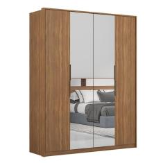 Guarda Roupa Casal Attore 4 Portas de Bater 3 Gavetas MDP com Espelhos Amêndola Demartêz Mobília
