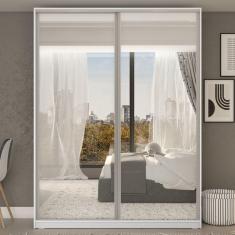 Guarda Roupa 2 Portas de Correr com Espelho 3 Gavetas Belluno RR Móveis Branco