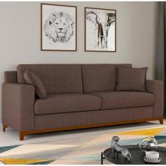 Sofá Living Vintage 3 Lugares 220cm em Linho Slim Avelã