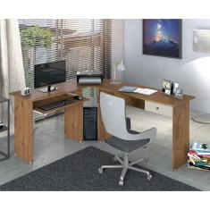 Mesa Escrivaninha de Canto em L Estação de Trabalho Natural Off White Zanzini