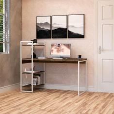 escrivaninha com estante studio carvalho dark e branca 135x115 cm