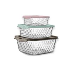 Kit 3 Potes Porta Mantimentos Plástico Efeito Cristal - Plasvale