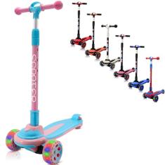 Patinete de 3 rodas para crianças e adolescentes de 6 a 18 anos, plataforma extral larga, 4 alturas ajustáveis e dobrável, scooter de LED piscante para meninos e meninas