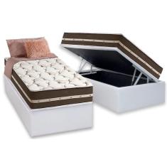 Cama Box Baú Solteiro: Colchão Molas Ensacadas D Angelis Anjos Superlastic Classic + Base crc Courano White (88x188)