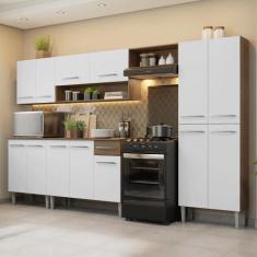 Armário de Cozinha Completa 293cm Emilly Madesa 01, Rustic/Branco