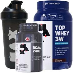 Top Whey 3w 900g + Bcaa Max Titanium Chocolate + Performance