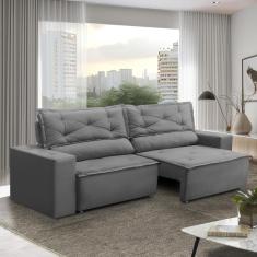 Sofá Retrátil e Reclinável 3 lugares com Molas 2,00m Livia Suede Cinza Adonai Estofados