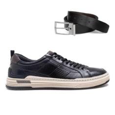 Tênis Democrata Masculino Denim Mike 240601+Cinto Masculino Dupla Face-Masculino