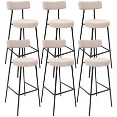 Kit 06 Banquetas Altas Cozinha Bar Sala De Jantar Em Aço Milão L02 Suede Bege - Lyam Decor