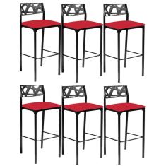 Kit 6 banquetas Eliza Gourmet corino vermelho-Gat Magazine