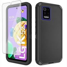 Asuwish Capa de telefone para LG K52/K62/K42/K53/Q52 com protetor de tela de vidro temperado e capa de celular híbrida robusta à prova de choque à prova de quedas acessórios de corpo inteiro K 52 42