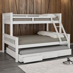 Treliche De Madeira Com Gavetas Merk - 2 Camas Casal + 1 Cama Solteiro