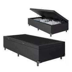 Cama Box baú solteiro suede preto com pistões a gás 0.88x1.88 - Real C