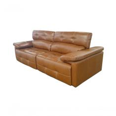 Sofá Retrátil E Reclinável De Couro Queen 2,20 M Conhaque Com Brilho - Mempra Design