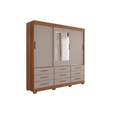 Guarda-roupa New Star 3 Portas 9 Gavetas Com Espelho Salleto Cinamomo/off White
