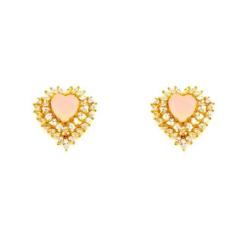 Brinco Coração Folheado a Ouro 18k com Zirconia Rosa Leitosa