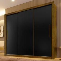 Guarda Roupa Casal Panamá 3 Portas de Correr 4 Gavetas MDP-MDF Cedro com Grafite Sallêto Móveis