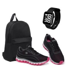 Tênis Feminino Confortável Corrida + Mochila Básica +Relógio Digital Quadrado-Feminino