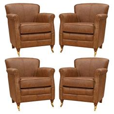 Kit 04 Poltronas Decorativas Sala de Estar Brunei Pés Príncipe Couro Mel - Gran Belo