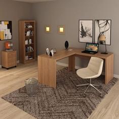 Conjunto Home Office 3 Peças com 1 Mesa em L 1 Estante 1 Gaveteiro Espresso Móveis