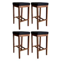 Kit 4 Banquetas Alta para Bancada de Cozinha Bali 74 Cm Madeira Suede Preto CCS