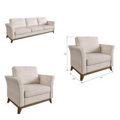 Conjunto de Sofá 3 lugares e 2 Poltronas Vinkel Casa de Pedra Estofados Bege/Branco