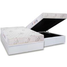 Conjunto Box Baú Casal: Colchão Espuma Luckspuma D33 Supreme Floral + Base CRC Courano White(138x188)