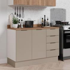 Balcão Pia 120cm com Tampo com Rodapé Puxador 150cm Ipanema Cabecasa Madeiramadeira Fendi Trama/branco