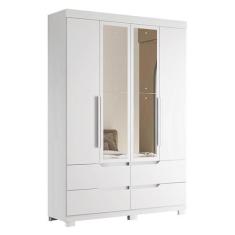 Guarda Roupa Solteiro Doble 4 Portas Branco Fosco com Espelho - Móveis