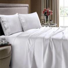 Jogo De Cama King 4 Peças Com Aplicação De Renda 400 Fios - Casa Blanc