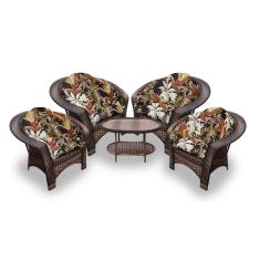 Conjunto de Poltronas Fibra Sintética Cairo - 4 Poltronas + 1 Mesa Centro - Tecido Revieira Marrom