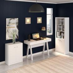 Conjunto Home Office Escrivaninha 2 Gavetas Estante Me4110 E Balcão 2 Portas Tecno Mobili Branco