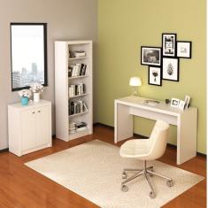 Conjunto Home Office Escrivaninha Me4135 Estante Me4104 E Balcão 2 Portas Me4103 Tecno Mobili Branco