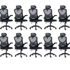 Kit 10 Cadeiras para Escritório Presidente Office Columbus com Tela Mesh Preto
