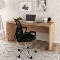 Mesa para Escritório 163cm ME4109 com Cadeira Diretor Tela Mesh Tok 3310 Amendoa
