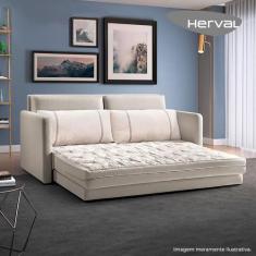 Sofá-Cama Casal 2 Lugares Herval Aurora, Linho Bege Areia, 146 cm
